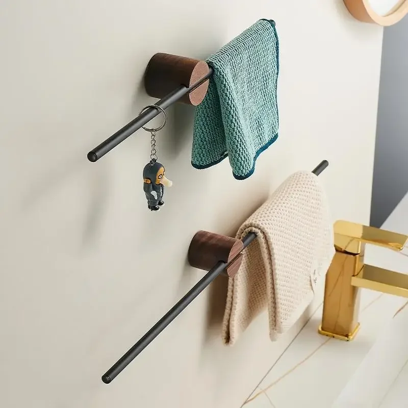 

Walnut towel rack Punch-free bathroom towel hanging rack Bathroom towel storage