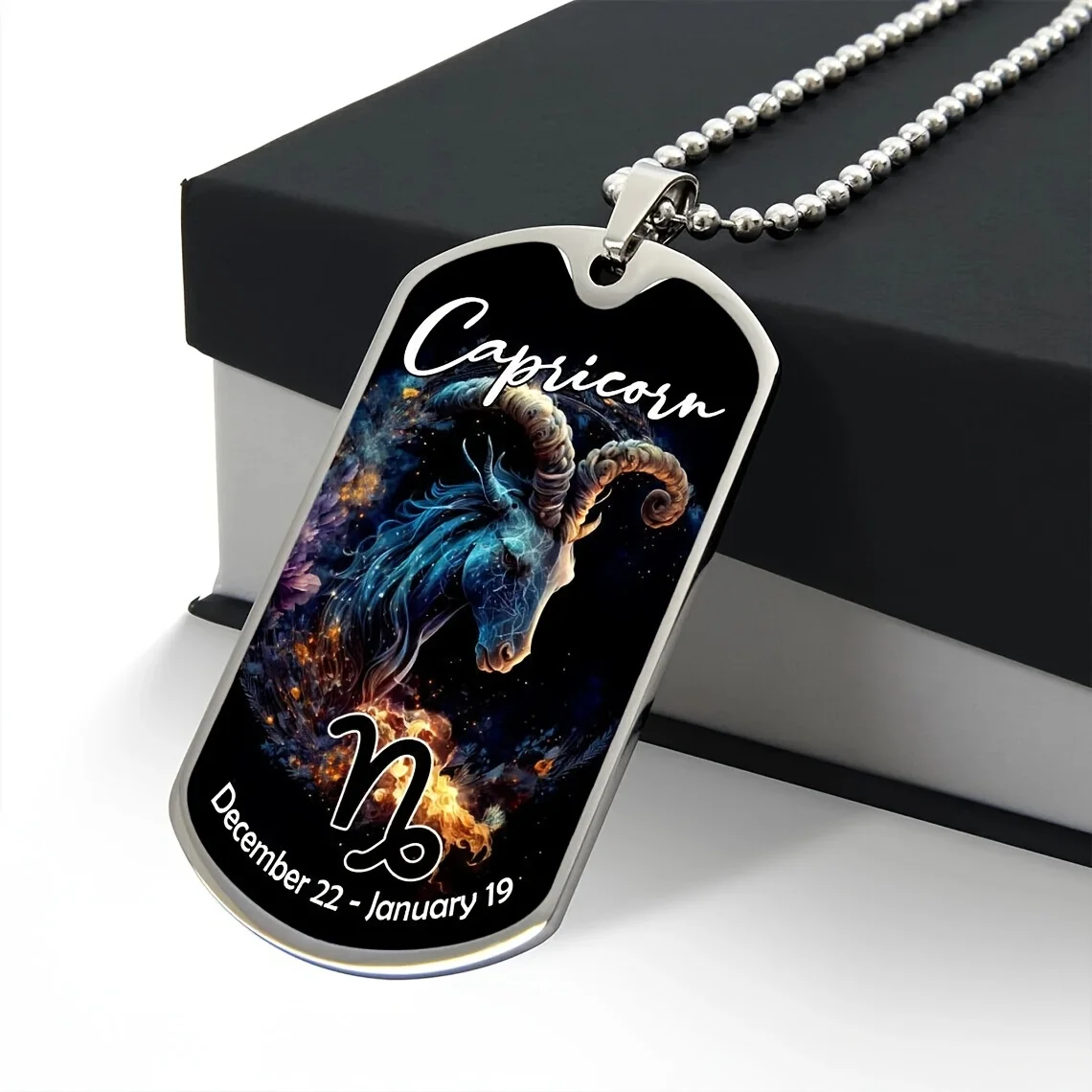 Capricorn Zodiac Dog Tag Pendant Necklace, Anniversary Father's Day Mother's Day Valentine's Day Gifts