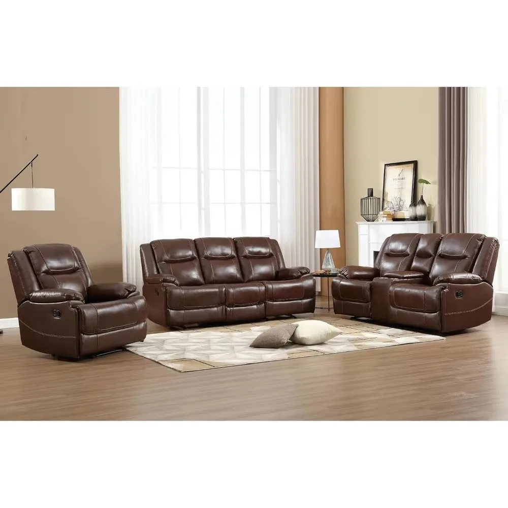 Genuine Leather Manual Recliner Sofa Set, Recliner Chair, Loveseat Reclining Sofa , Couch Furniture Set