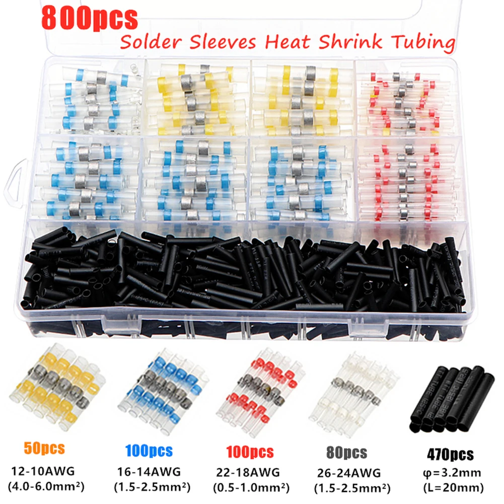 50/800Pcs Solder Seal Sleeve Heat Shrink Wire Connectors Terminals Waterproof  Wire Cable Conduit Electrical Equipment Supplies