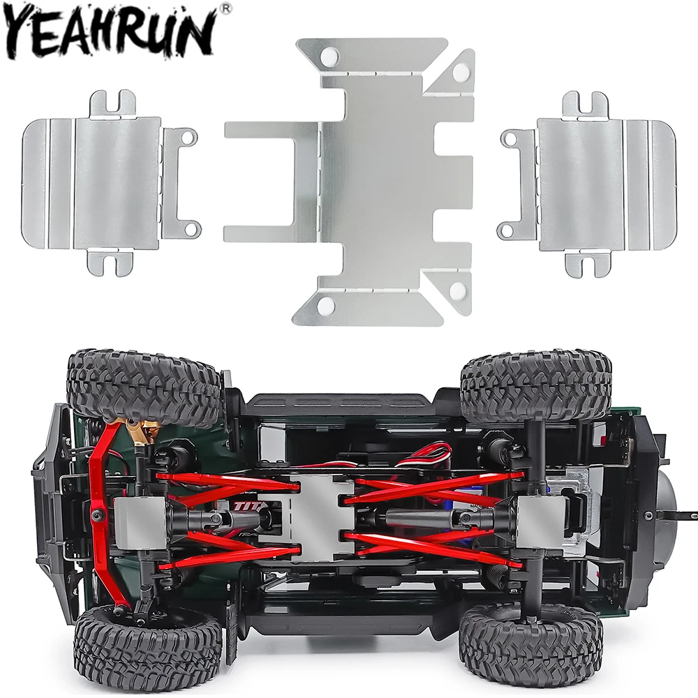 YEAHRUN 스테인리스 스틸 섀시 아머 스키드 플레이트 액슬 보호대, 1/18 RC 크롤러 TRX4M 브롱코 디펜더 업그레이드 부품 