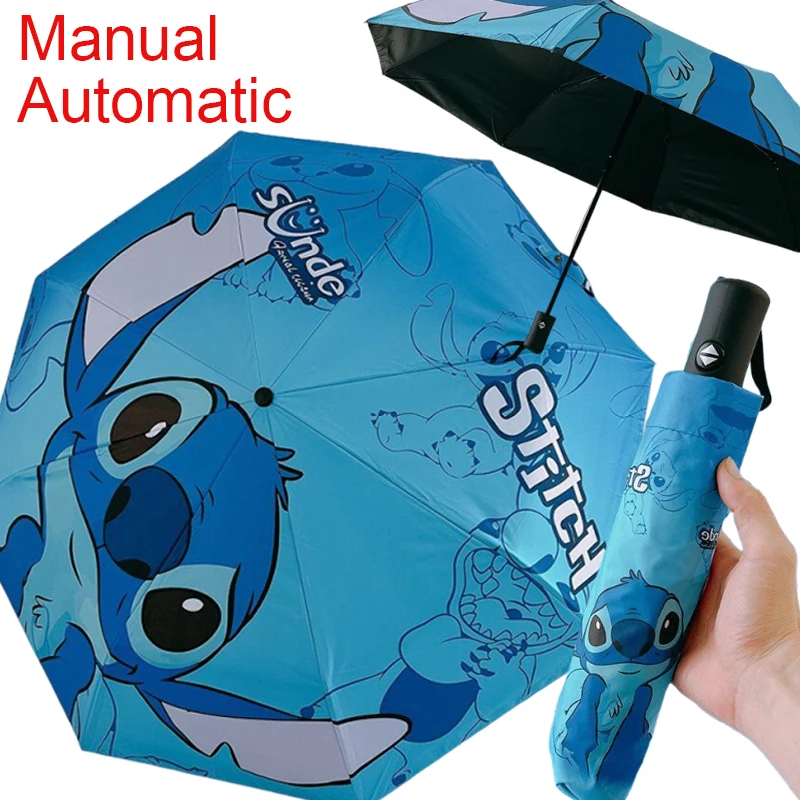 

Зонты Disney Stitch, автоматический ручной зонт, защита от УФ-солнца, портативный ветрозащитный зонтик, женский уличный зонт от солнца и дождя