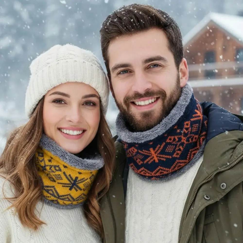 スポーツスカーフ防風冬ニットスカーフ厚い菱形フリースマフラー格子縞スノーフレーク暖かいネックウォーマー男性