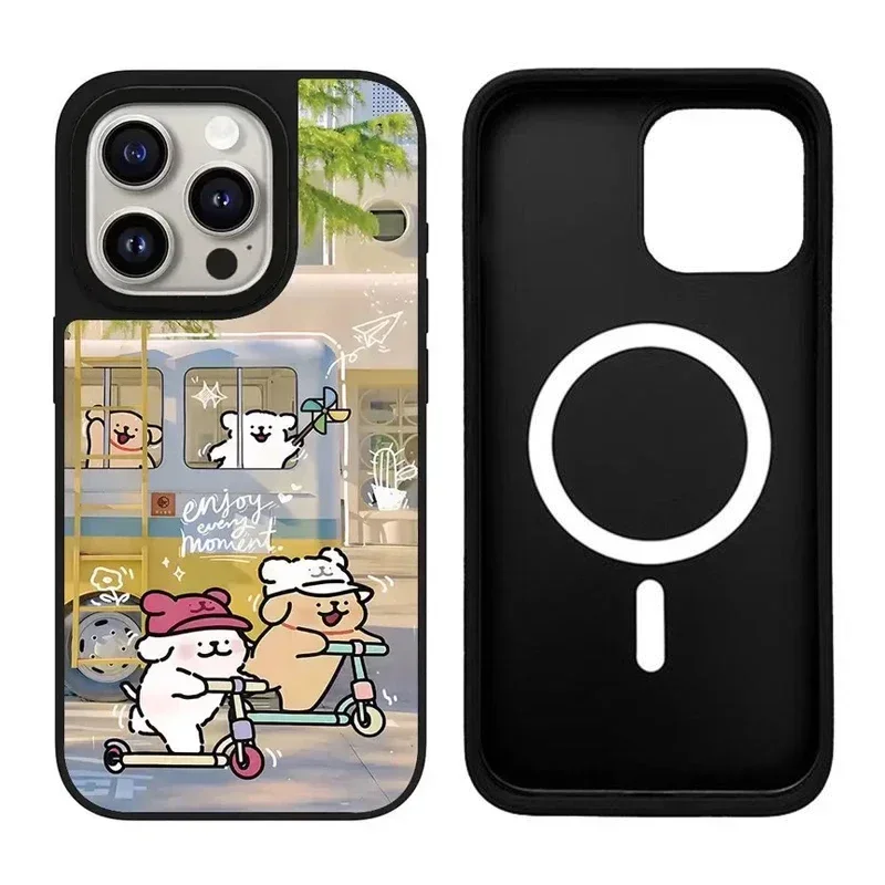 

Dog Friend Cartoon iPhone 11 12 13 14 15 16 Pro Max Mirror Surface MagSafe Case Cover Shell