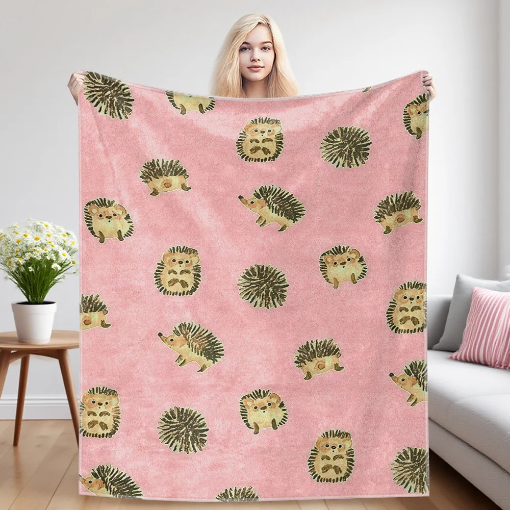 Pink Hedgehog Nap Blanket,Flannel Blanket,Suitable For Sofas,Beds,Cars,Rooms,Offices,Camping,Exquisite Gift Blankets
