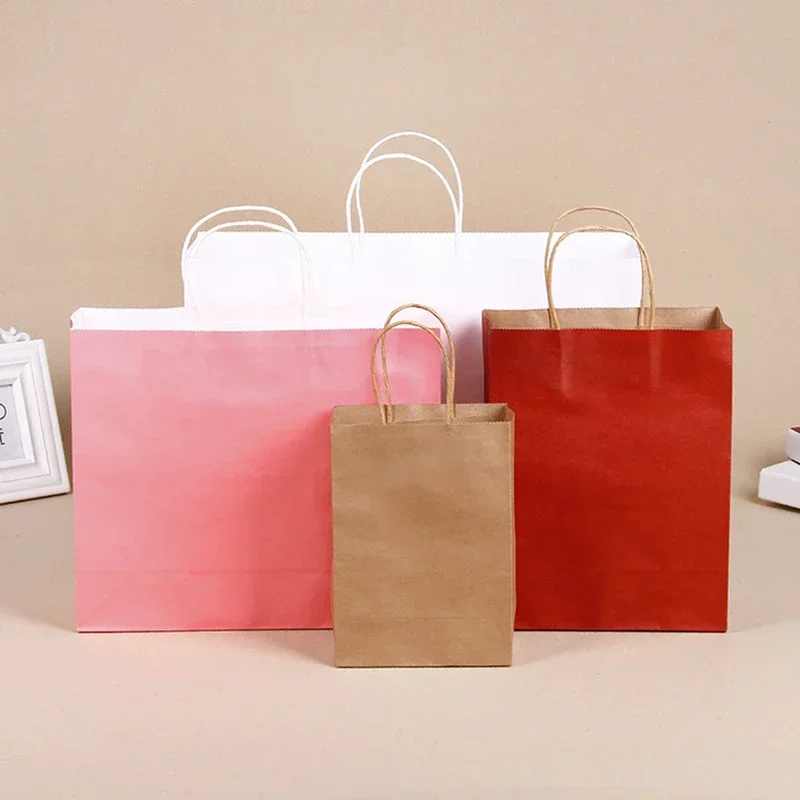 5pcs 21x27x11cm Gift Packaging Bags Kraft Paper Bag With Handles 15x21x8cm Wedding Birthday Party Jewelry Paper Bags