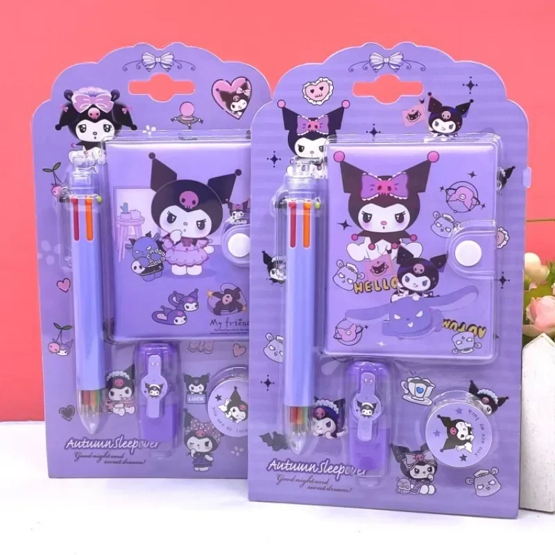 4pcs/set Sanrio Kuromi Melody Cute Notebook Multi-color Pen Portable Student Stationery Set Learning Supplies Gift