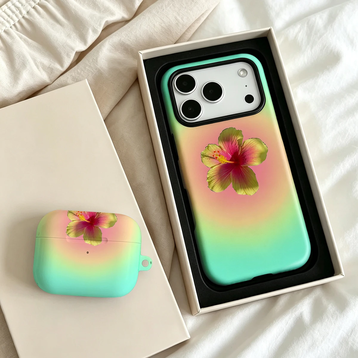 Pirve Matte Bumper For Magsafe Case For iPhone 18 17 16 15 14 Plus 13 Pro Max Shockproof Hard PC Hibiscus Gradient Glow Cover