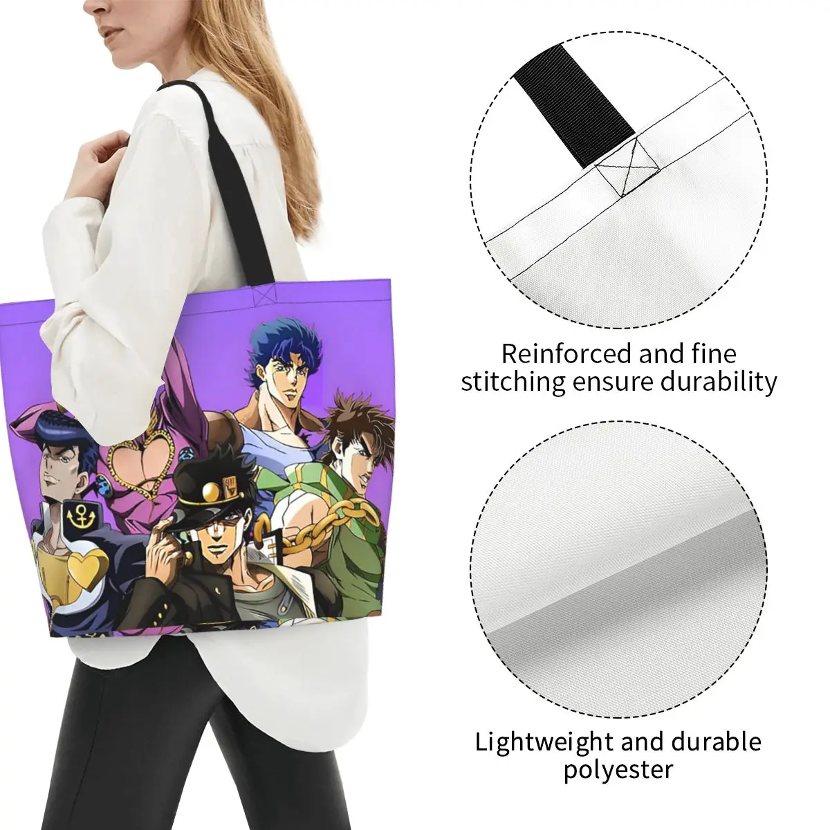 Jojo Bizarre Adventure Anime Cartoon Shopping Tote Bag Canvas Large Capacity Shoulder Bags Shopper Grocery Handbag for Women