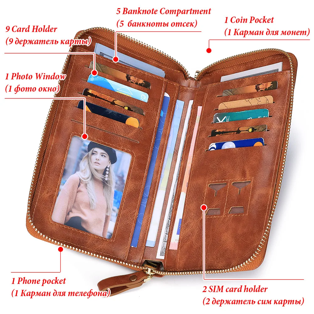 Soft Leather Women Shoulder Bag with Cell Phone Pocket RFID Blocking Female Clutch Card Wallets Fashion Lady Crossbody Tote Bag