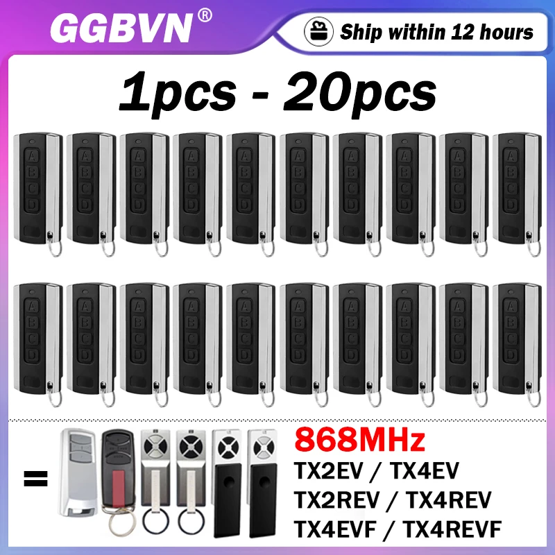 

1-20pcs 868MHz Garage / Gate Remote Control Work With TX4EVF TX2EV TX4EV TX4REVF TX4REV TX2REV Transmitter Garage Door Opener
