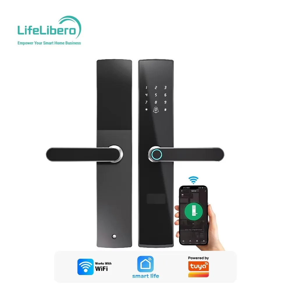 LifeLibero Tuya Smart WiFi Lock Unlock Fingerprint IC Card App Password Mechanical Key Security Aluminum Cloud for Apartment