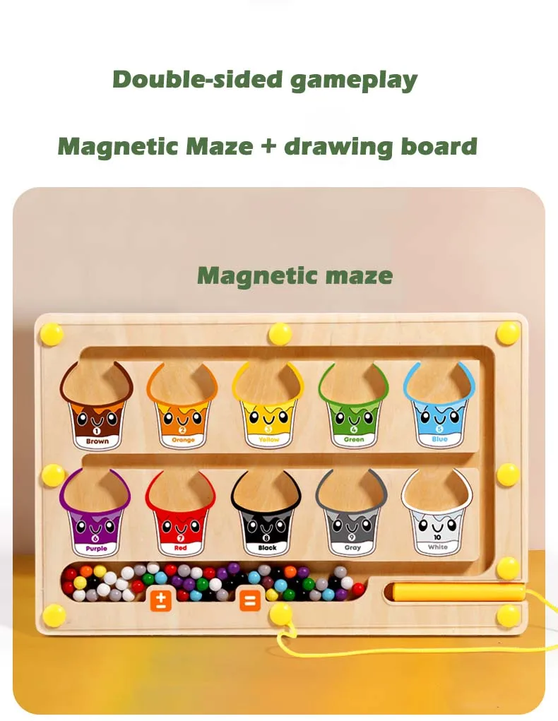 Magnetische Sortierspiele Montessori Puzzle Spielzeug Labyrinth Bord Lernen Farbe Zählen Anzahl Klassifizierung Holz Lernspielzeug – Detail 15