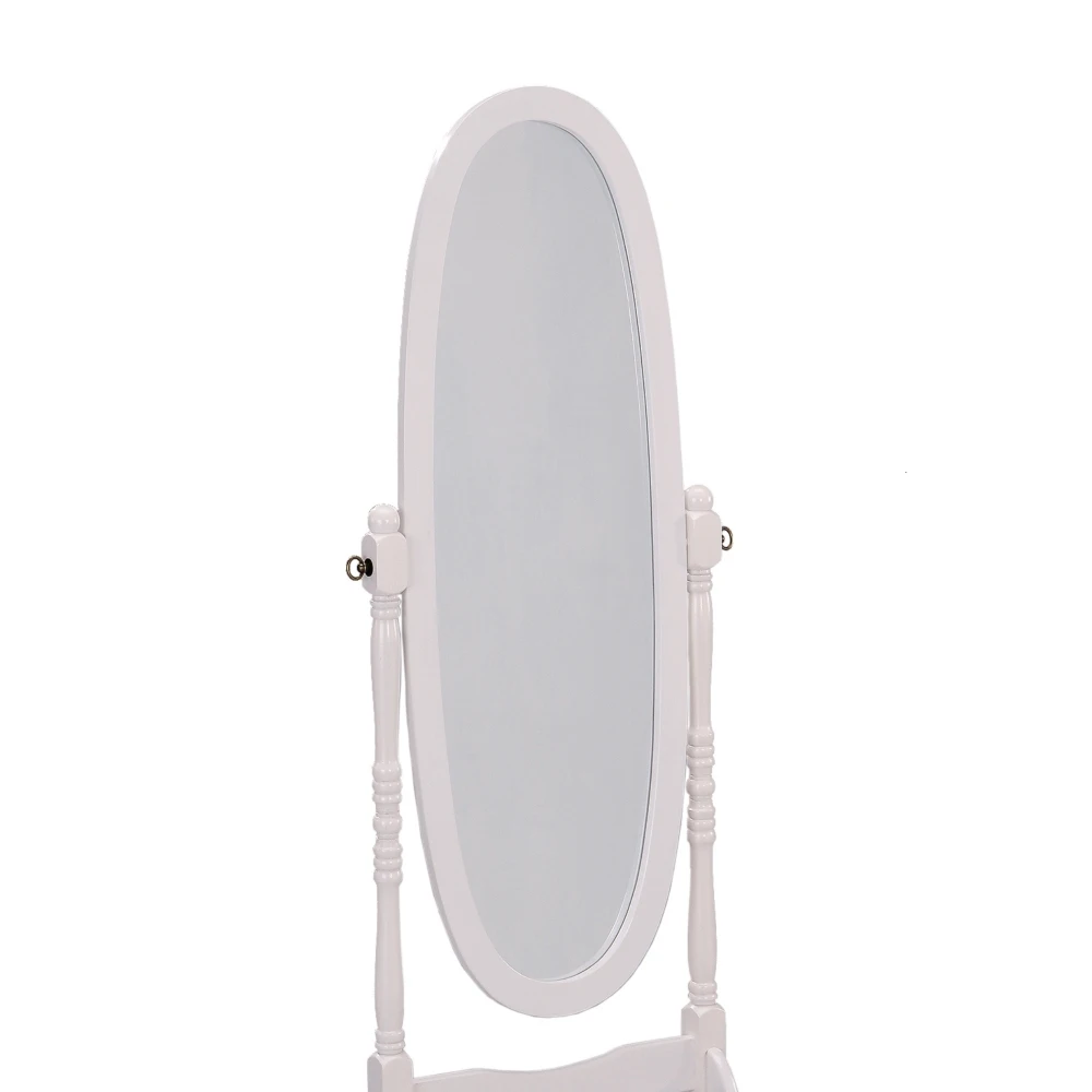 59-Zoll-Bodenspiegel in voller Länge, ovaler weißer Holzrahmen, verstellbarer stehender Cheval-Spiegel für Schlafzimmer, Ankleidezimmer, Waschtisch