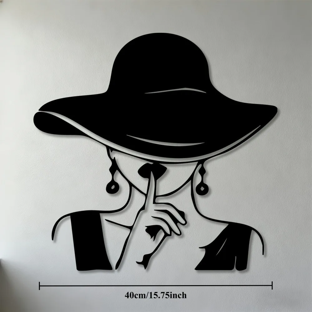 CIFBUY Iron Art Wall Decor Elegant Woman Hat Finger Lip 2D Flat Wall Art For Living Room Bedroom Office Dining Room Decoration