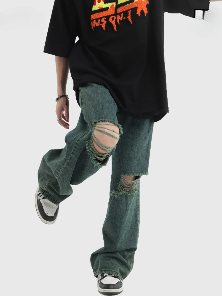 

Широкие джинсы мужские с дырками потертые свободные универсальные в японском стиле модные для отдыха подростков Harajuku полная длина стираные простые ins