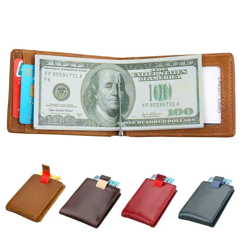 Fashion New Genuine Leather Men Money Clips Male Retro Credit Cards Pack Cowhide Cash Dollar Holder Multi-function Card Set