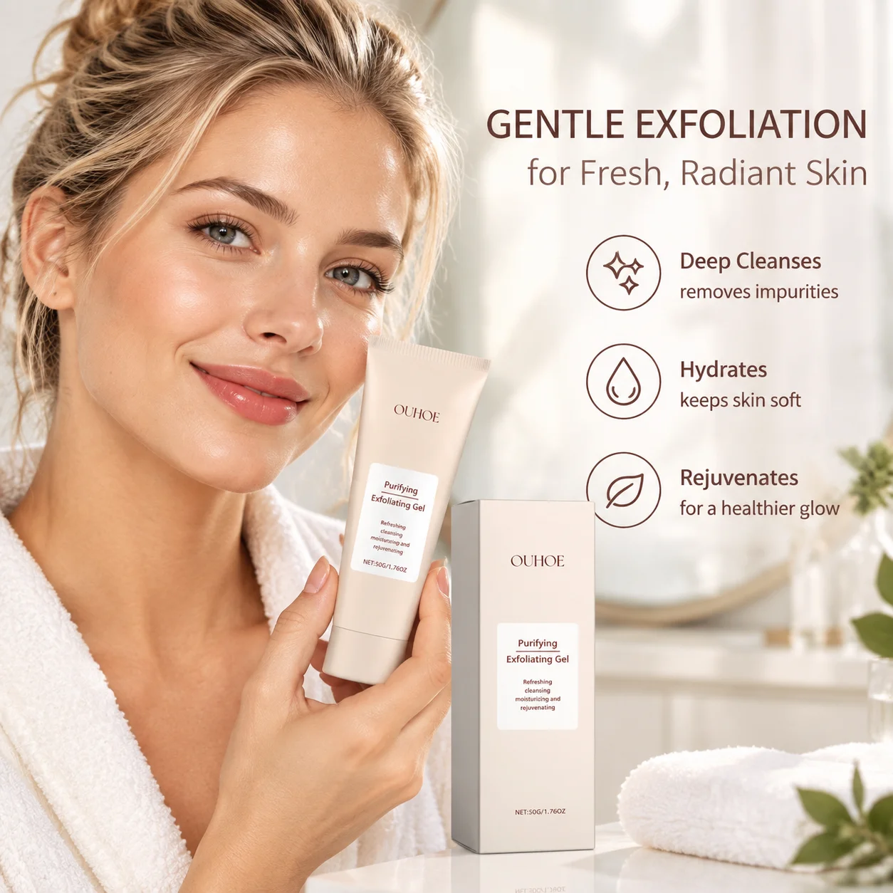 Ouhoe Purifying Exfoliating Gel Removal Blackhead Brightening Gentle Cleansing Skin Remove Dead Skin Face Exfoliating Gel 50g