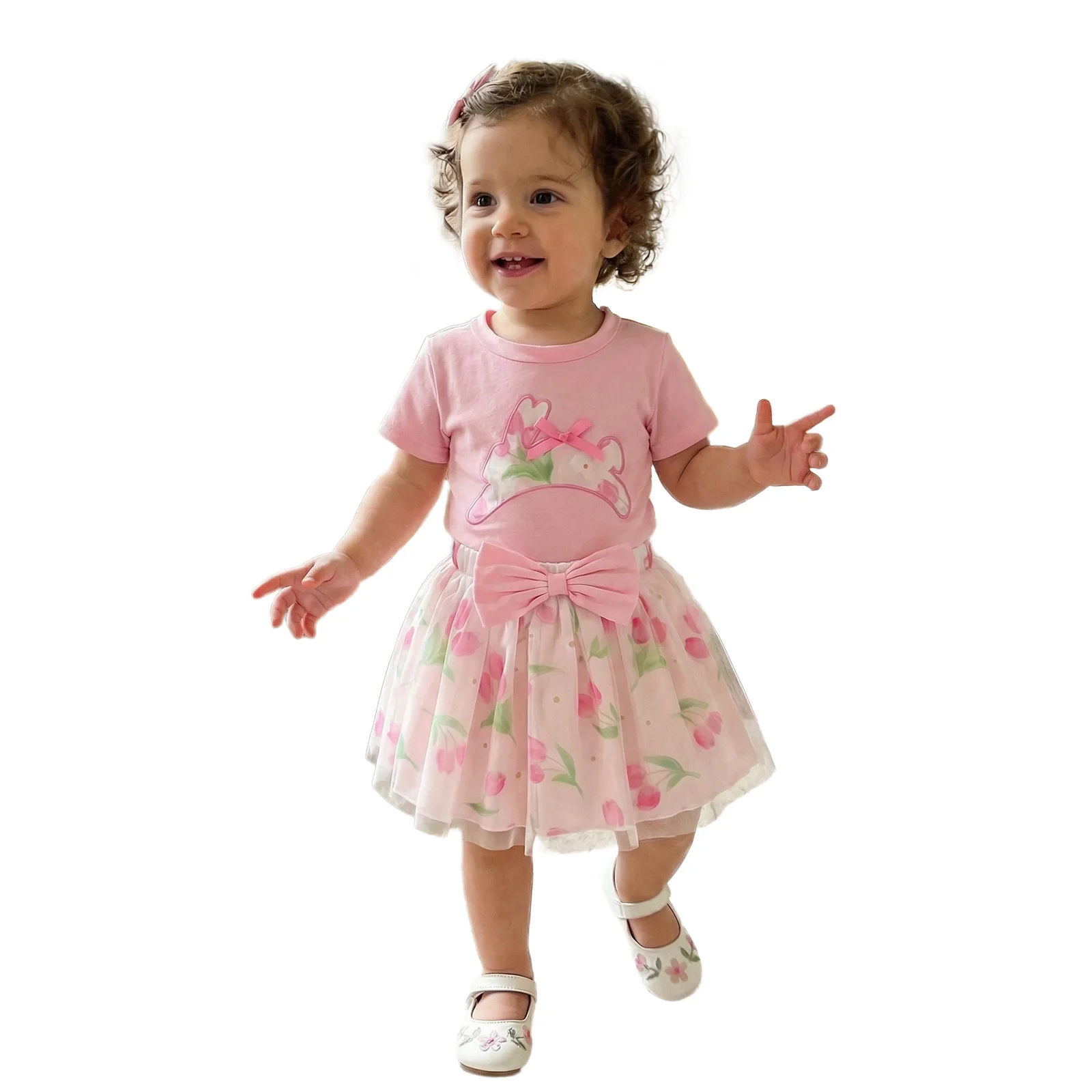 Toddler Baby Girls Easter Outfit Cute Bunny Embroidery Short Sleeve Tops with Floral Skirt 2Pcs Clothing Set 12M--5T view 2