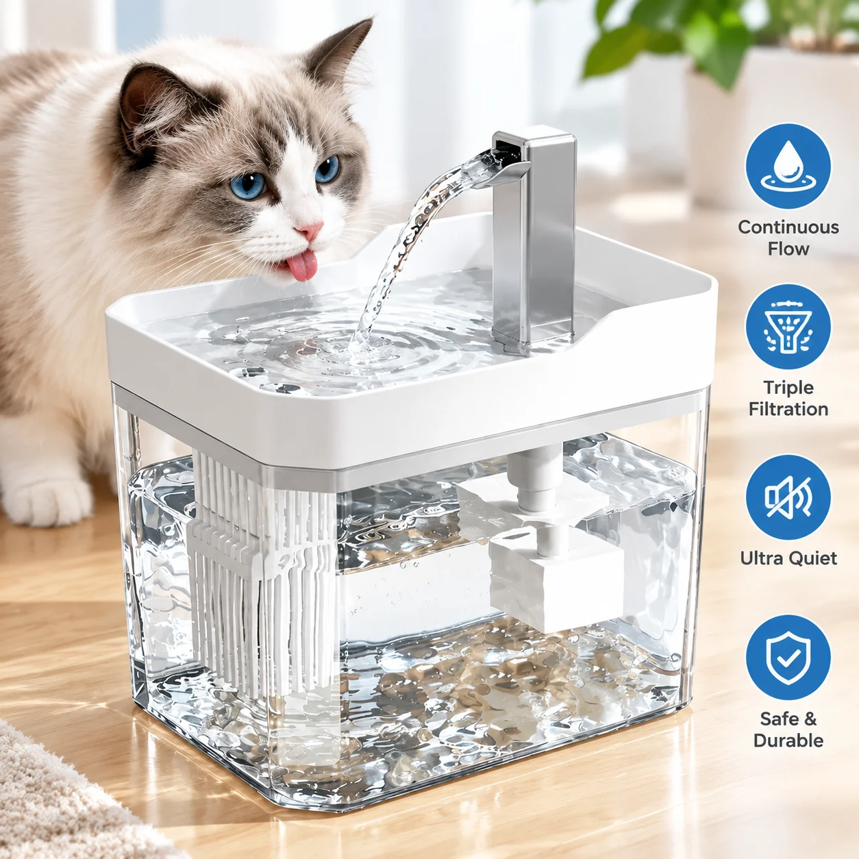 Cat Water Fountain Automatic Pet Drinking Fountain Ultra Quiet with Filter Continuous Flow Water Dispenser for Cats Dogs Home