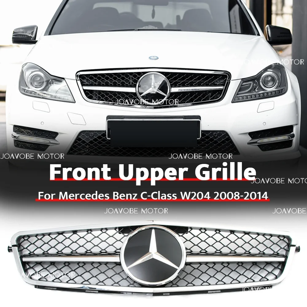 

Chrome Black AMG Style Front Grille W/Chrome Silver 3D Mirror Emblem For Mercedes Benz C-Class W204/S204/C204 2008-2014