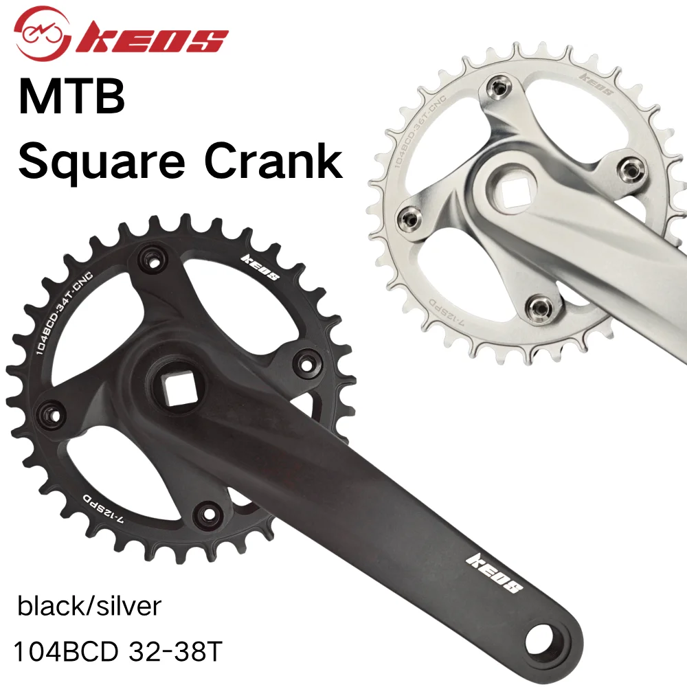 

KEOS Bicycle Square Crank 104 Bcd Mountain Bike Connecting Rods 170MM 32-38T Chainring Aluminum Alloy Square Hole Bike Crank