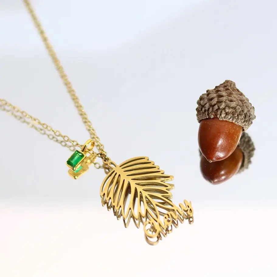 

Персонализированное ожерелье с подвеской в ​​стиле бохо Chandler Boho, позолоченное, из нержавеющей стали, с тропическими пальмовыми листьями, гавайские пляжные украшения для нее