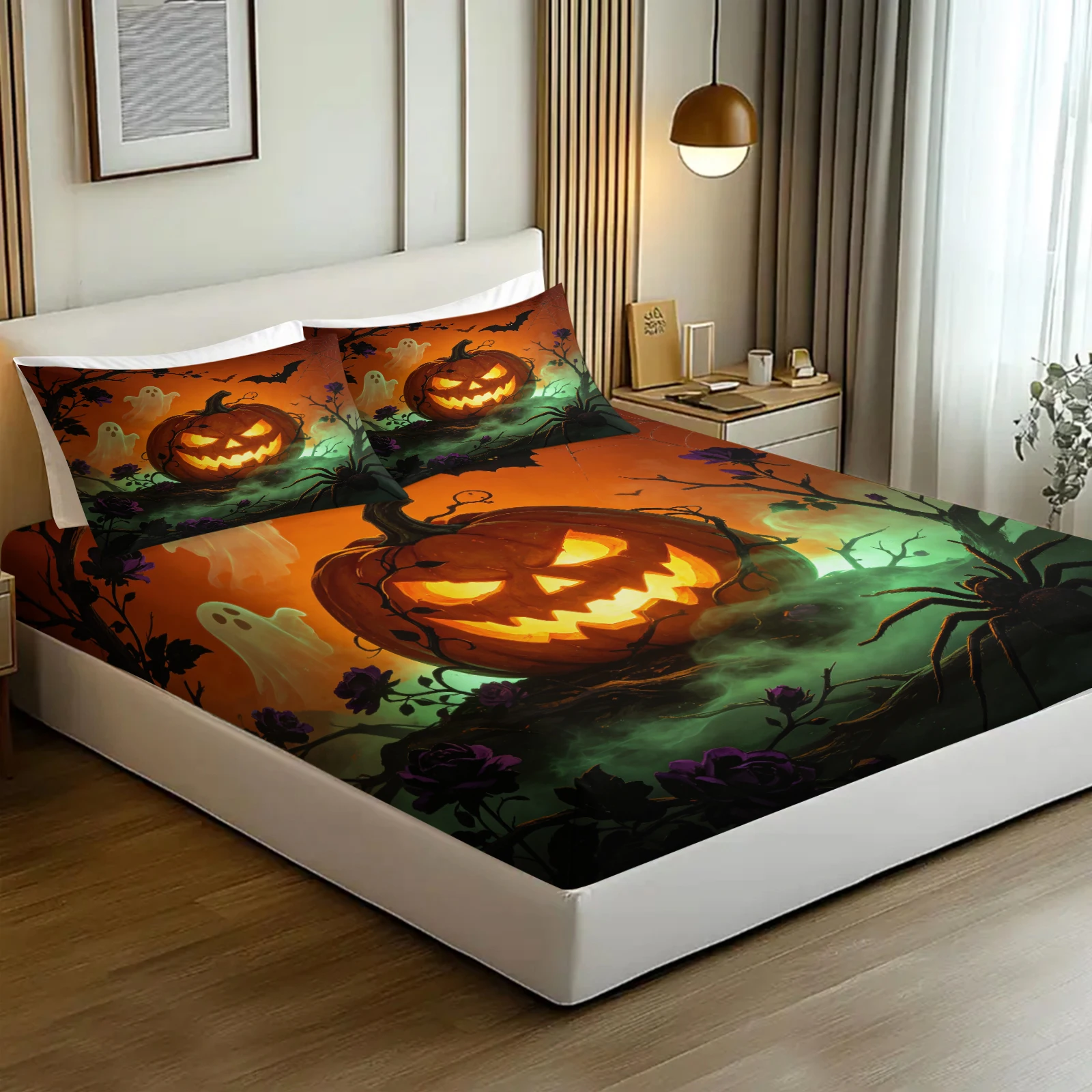 Halloween Pumpkin Ghost Spider - đánh giá và giá Bed Sheet Microfiber