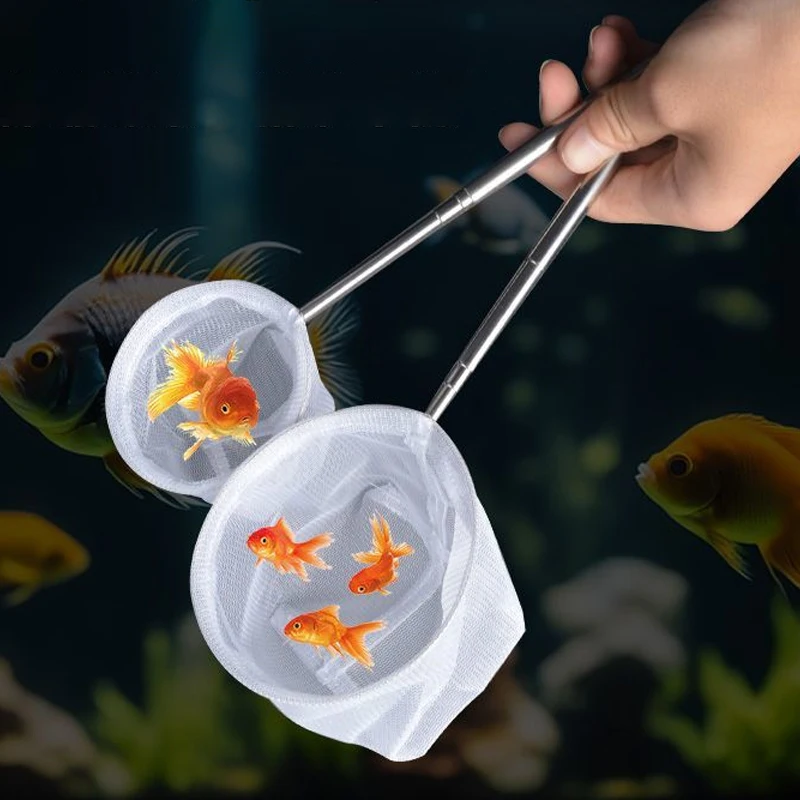 Stainless Steel Handle Square Round Aquarium Net Dip Net Fishing Gear for Catching Ornamental Fish Shrimp Tank Clean Accessories