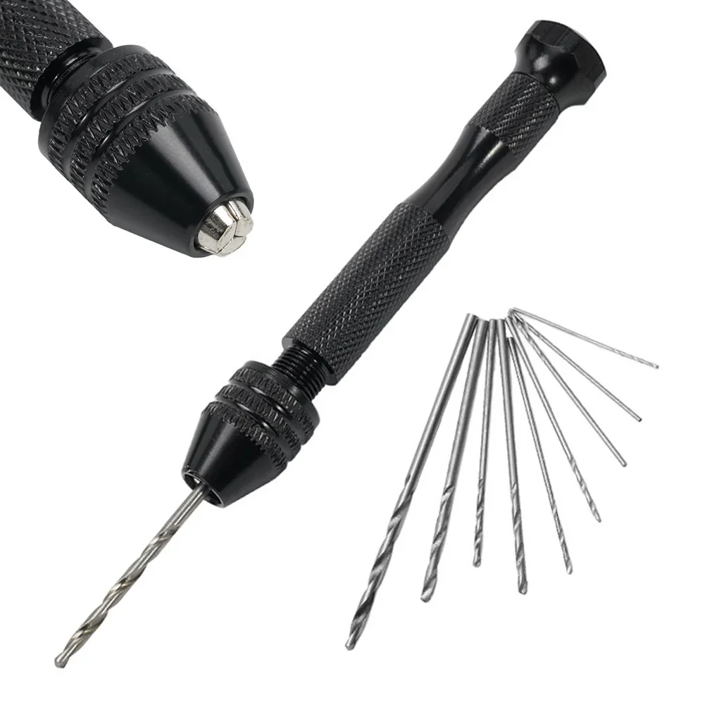 Mini Black Hand Drill Set 0.3-3.2mm Precision Woodworking Drilling Tools for Hobby DIY Jewelry Craft Manual Drill Bit