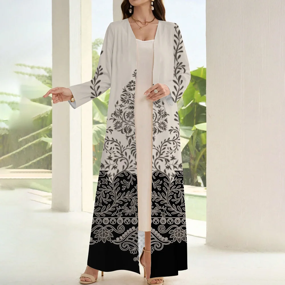 Luxury Printing Muslim Abaya Islamic Ramadan Women Clothing Abaya Flare Sleeve Open Kimono Turkey Abaya Dubai Open-front Abaya