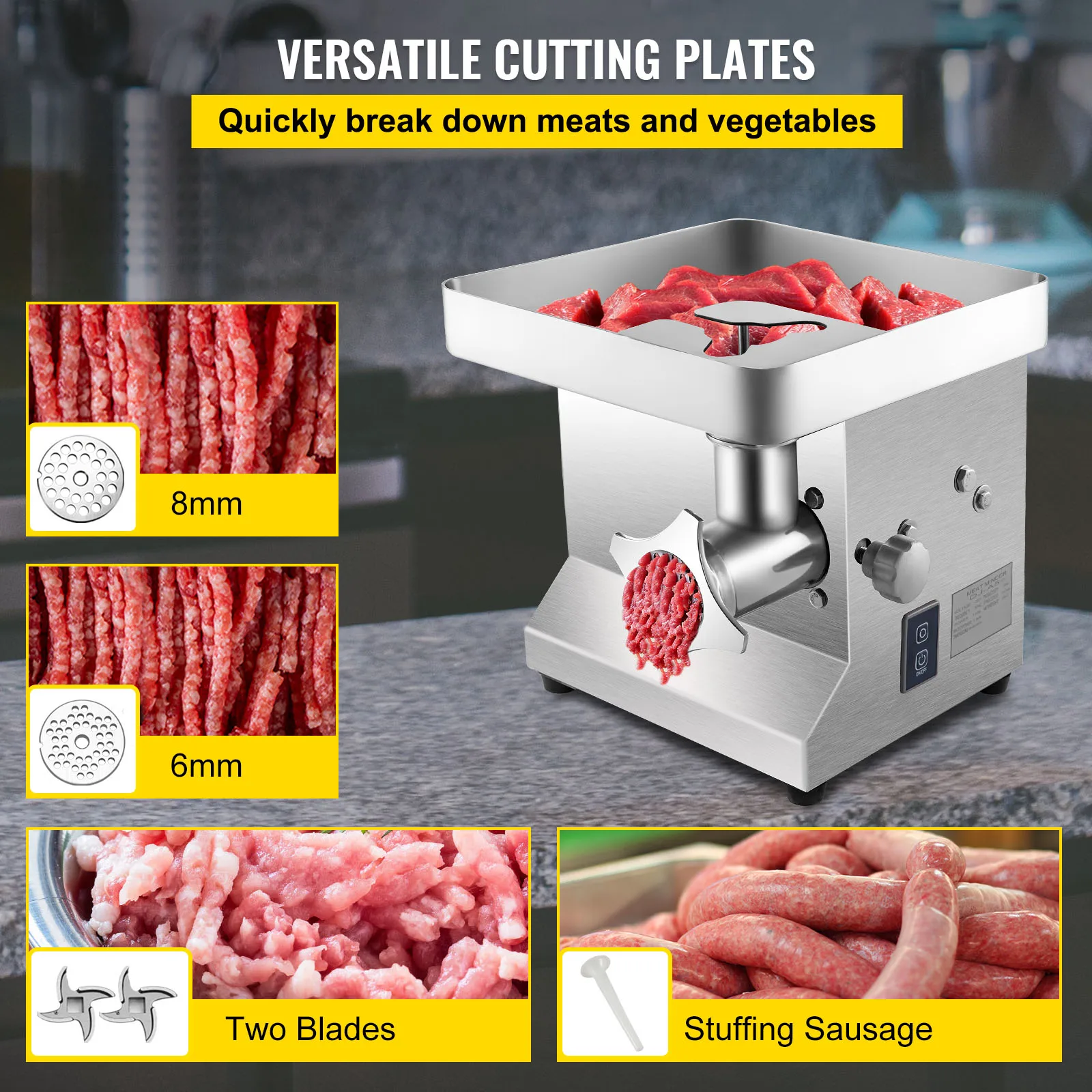VEVOR เครื่องบดเนื้อไฟฟ้า250กิโลกรัม/ชั่วโมง300กิโลกรัม/ชั่วโมง Commercial อาหารไส้กรอก Filler เนื้อ Chopper Heavy Duty Home เนื้อ Mincer