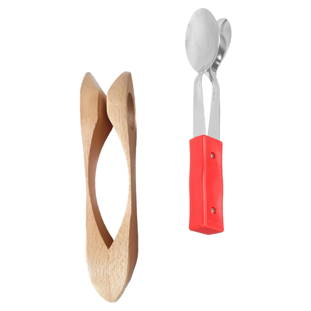 

2 Pcs Metal Spoon Music Instrument Funny Instruments Beech Spoons Musical Unique Wooden