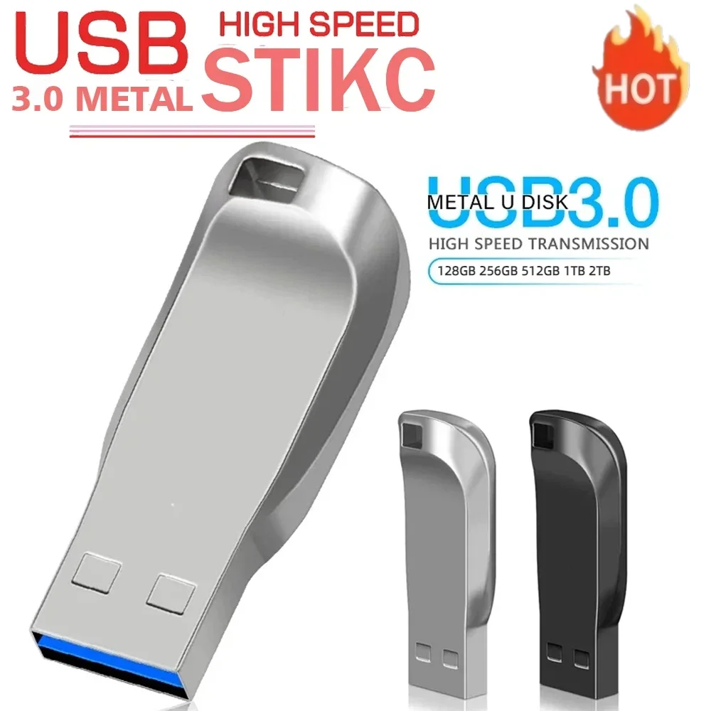 USB-Stick 2TB USB 3.0 Mini Hochgeschwindigkeits-Metall-Pendrive 1TB 512GB Stick Tragbarer Speicher Wasserdichter Speicher für Auto-Musik