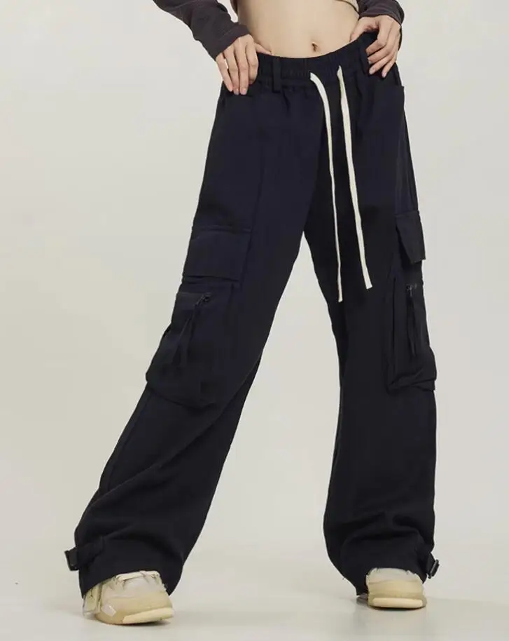 Calça feminina de perna larga, cintura alta, moda de trabalho monocromática, para limpar chão, solta, 2 cores, nova para primavera e verão