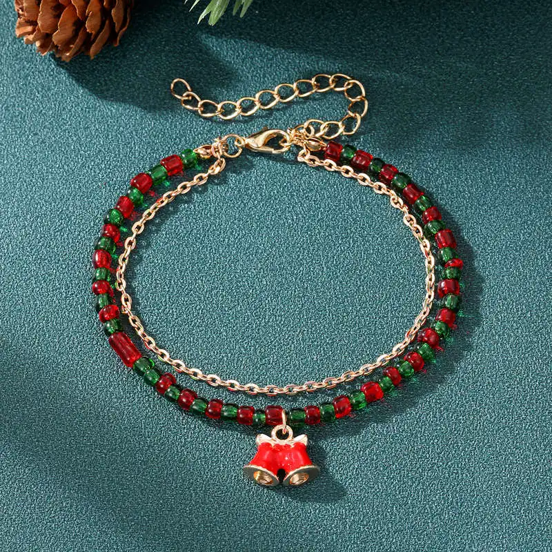 IFKM 2022 Fashion Christmas Themed Bracelet for Women Anta Claus Hand Chain Crutch Beaded Bracelet Party Jewelry Gifts