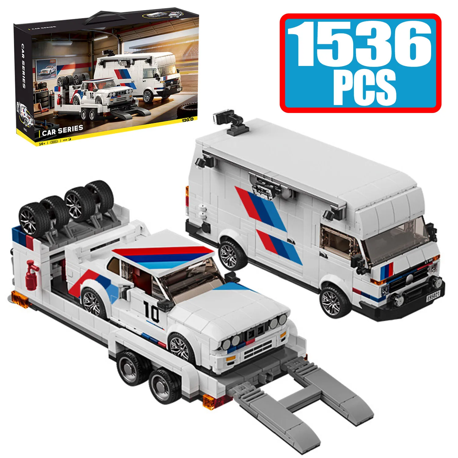 1536PCS Technical Drift Racing Car Sports Car Model Building Blocks City RV Transport Set Flatbed Trailer Bricks Toys DIY Gifts