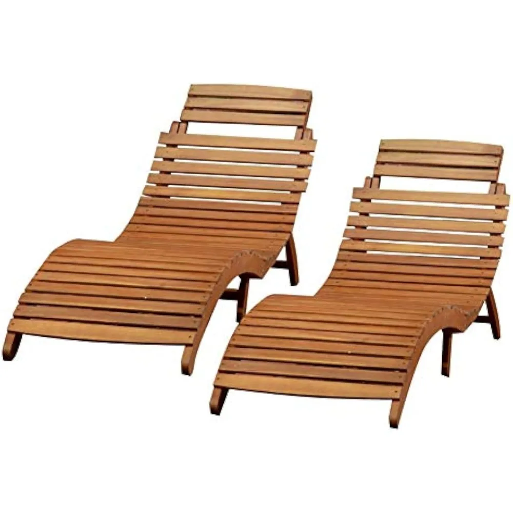 

Wood Outdoor Chaise Lounge Set, 2-Pcs Set, Natural Yellow
