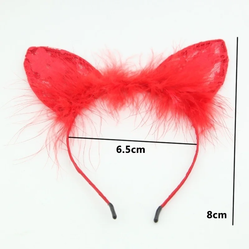 1Pc Cat Ears Feathers Lace Fox Ears Headbands Women Cute Costume Kids Hairbands Dance Party Headwear Hair Accessories