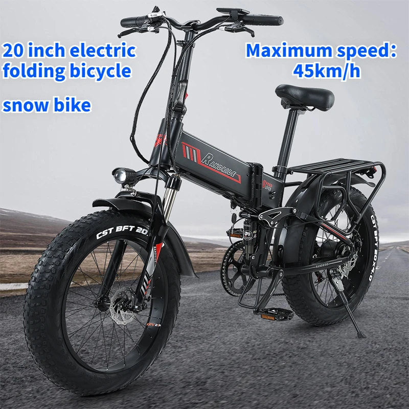 

RANDRIDE YX20 Electric Bike 20 Inch 1000W 48V 17Ah Detachable Battery 20''x 4.0 Fat Tire Folding Electric Bike Adult Bicycle