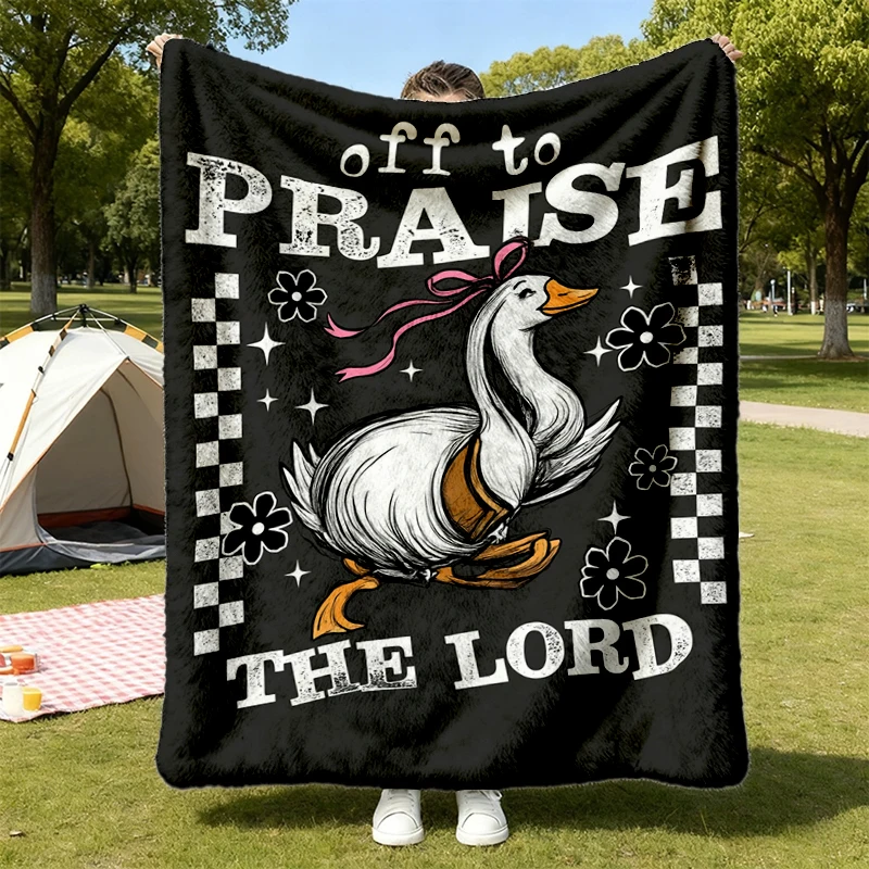 Off To Praise The Lord Flannel Blanket, Bible Verse Christian Flannel Throw, Bible Verse Goose Cozy Blanket