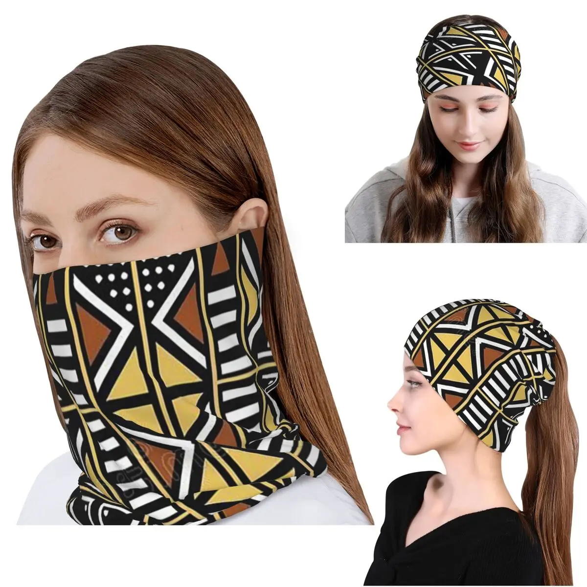 

Bogolan Mudcloth African Pattern Africa Ethnic Tribal Art Bandana Neck Cover Mask Scarf Cycling Scarf Beanies Hat for Men Women