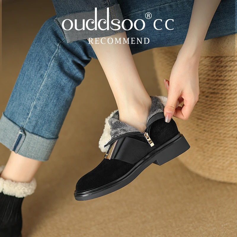 ODS Luxury Winter Ankle Boots Women Shoes Patent Leather Brand Crystal Buckle Simple Round Toe Slip On Chelsea Motorcycle Shoes