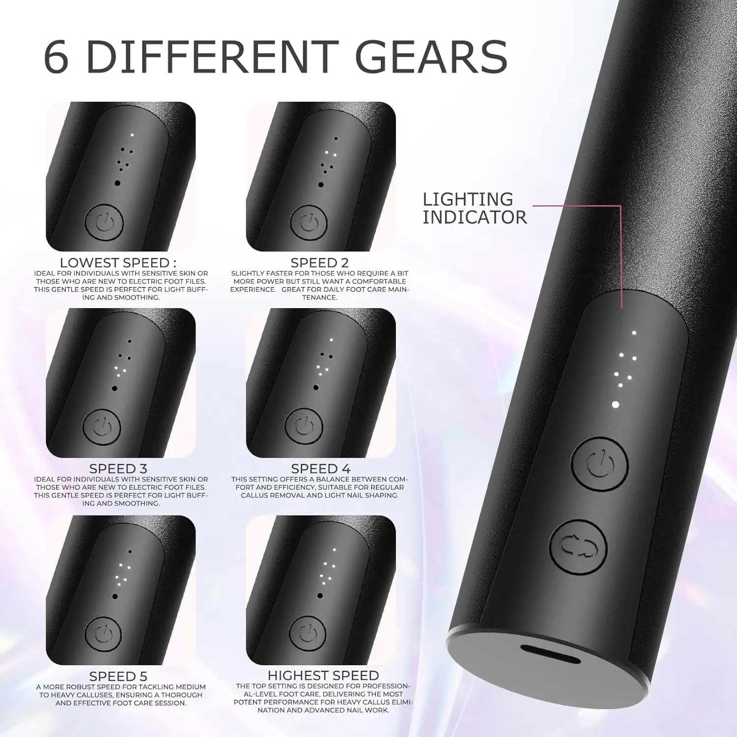 2 في 1 مزيل مسامير القدم الكهربائية القابلة لإعادة الشحن ومزيل الجلد الميت 6 سرعات مجموعة طلاء الأظافر للعناية اليومية
