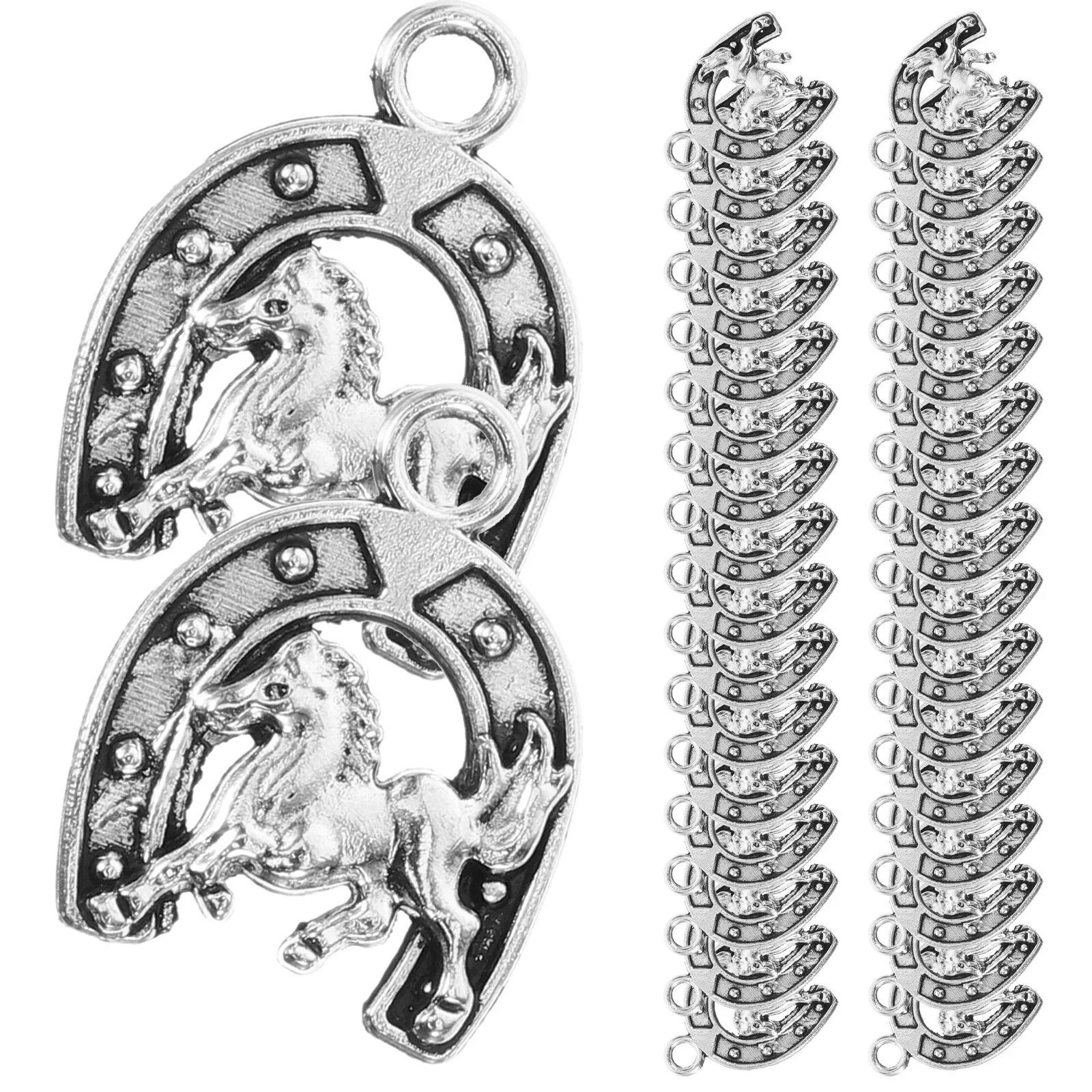 

50pcs Western Cowboy Horse Pendant Charms Diy Jewelry Making Accessories Alloy Keychain Necklace Pendants Decorative