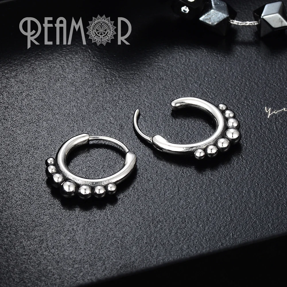 REAMOR الشرير فضي اللون هوب أقراط للنساء الرجال الفولاذ المقاوم للصدأ حشرجة جرس دائرة أقراط 2021 مجوهرات عصرية 1 زوج #3