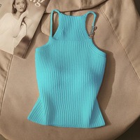 Women Knit Camisole French Pure Design Letter Wear Sexy Slim Tee Korean Fashion Style Sleeveless Slimming Tank Top Vest