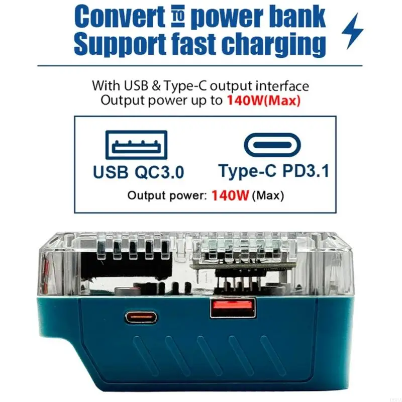 وظائف محول شاحن البطارية المتقدمة 140W الوصيع USB C واجهات مراقبة الوقت الحقيقي تحويل كفاءة نظام