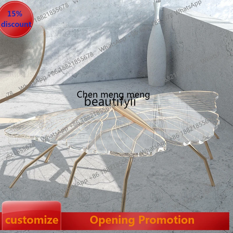 

S7486 ss Shaped Butterfly Acrylic Transparent Tea Table Simple Modern Living Room Home Small Apartment Creative Side Table