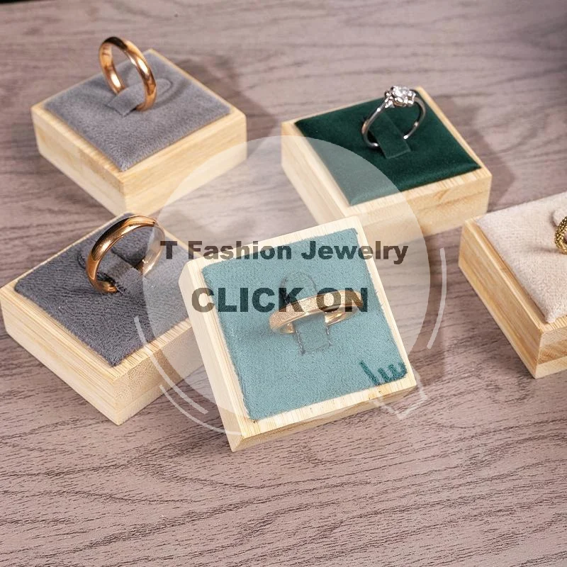 1Pcs Single Wood Ring Holder Square Natural Bamboo Display Stand Jewelry Organizer for Craft Show Display Use